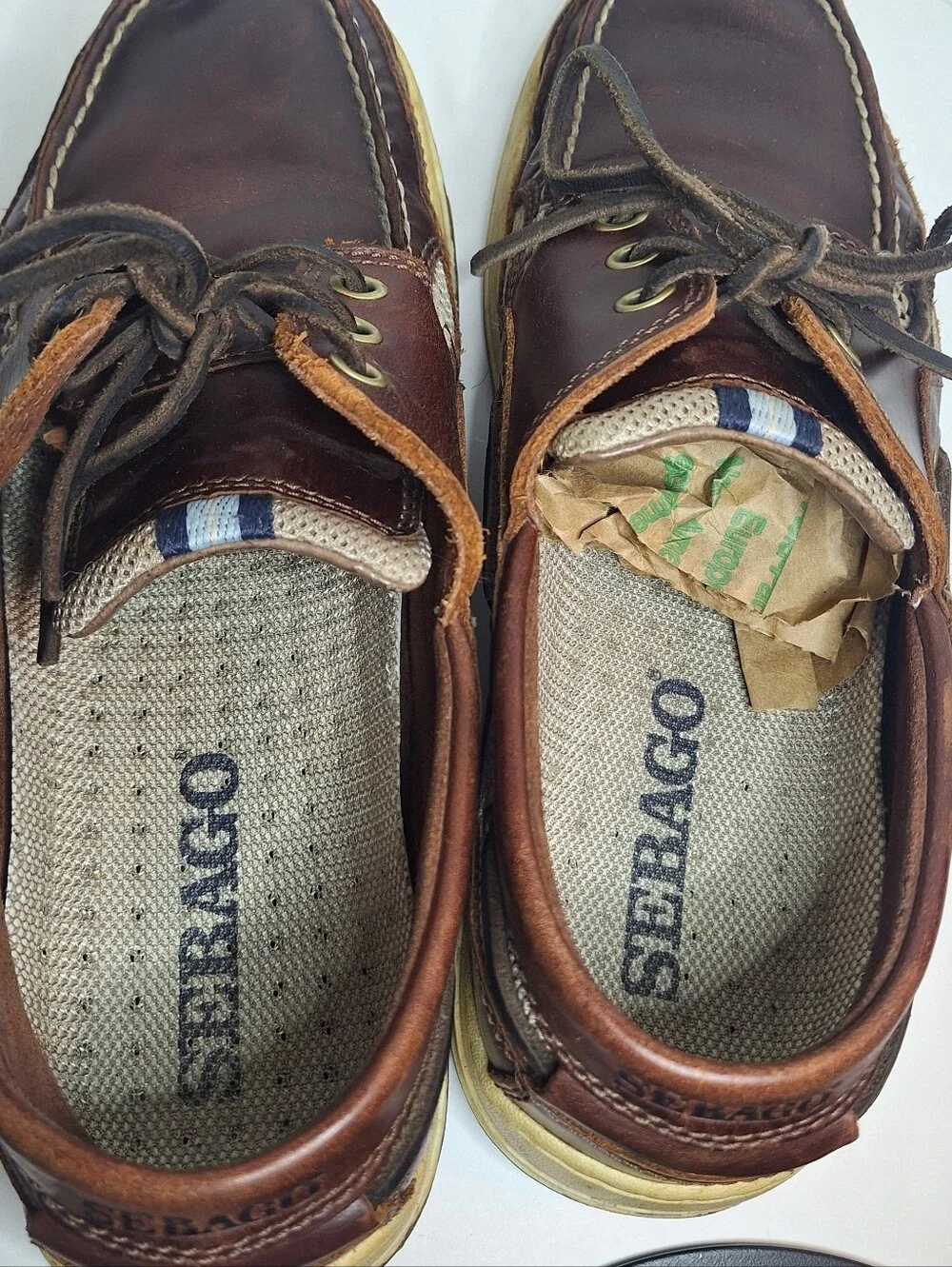 Sebago Clovehitch Waxed Brown Leather Mesh Boat Shoes Mens US 10 M Marine Grip